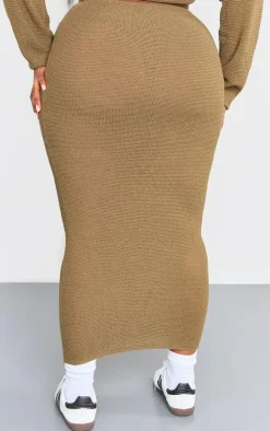 Plus Khaki Knitted Maxi Skirt