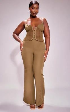Plus Khaki Lace Corset Detail Jumpsuit