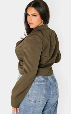 Plus Khaki Patch Pocket Cropped Detail Boxy Blazer