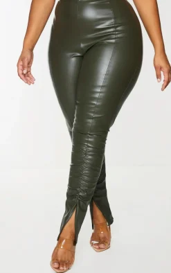 Plus Khaki PU Ruched Pants