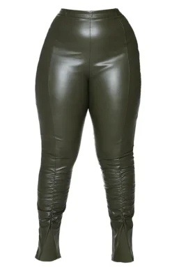 Plus Khaki PU Ruched Pants