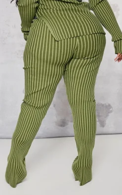 Plus Khaki Rib Knitted Pants