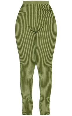 Plus Khaki Rib Knitted Pants