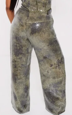 Plus Khaki Sequin Wide Leg Pants