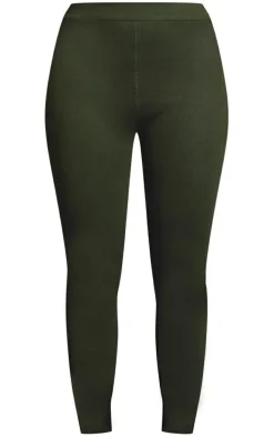 Plus Khaki Side Panel Lines Ski Knitted Base Layer Leggings