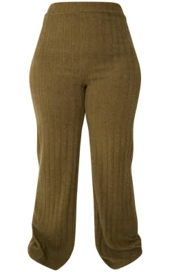 Plus Khaki Soft Touch Ribbed Flares