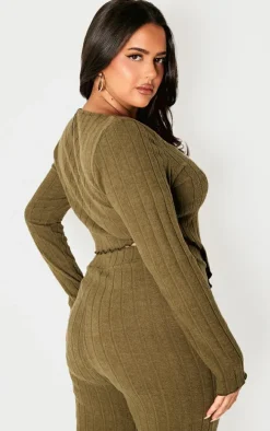 Plus Khaki Soft Touch Ribbed Long Sleeve Top