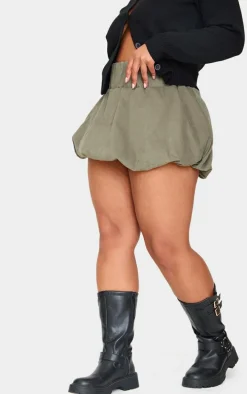 Plus Khaki Twill Low Rise Puffball Mini Skirt