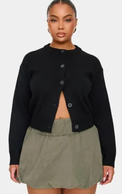 Plus Khaki Twill Low Rise Puffball Mini Skirt