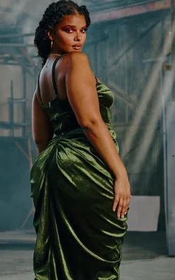 Plus Khaki Velvet Structure Corset Top