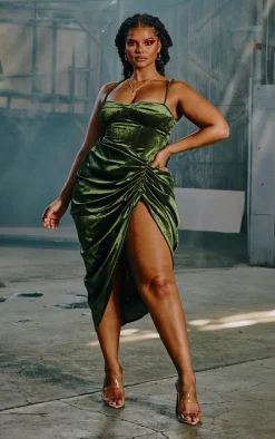 Plus Khaki Velvet Structure Corset Top