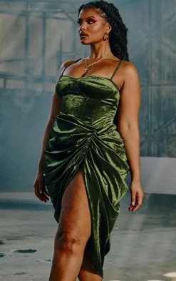 Plus Khaki Velvet Structure Corset Top