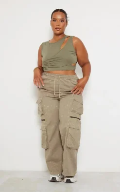 Plus Khaki Washed Cargo Pants