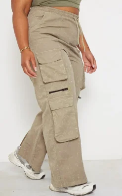 Plus Khaki Washed Cargo Pants