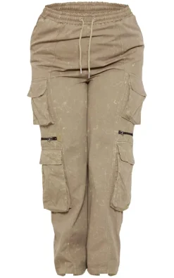 Plus Khaki Washed Cargo Pants