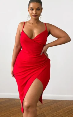 Plus Lauriell Red Wrap Front Crepe Midi Dress