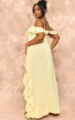 Plus Lemon Cold Shoulder Ruffle Detail Maxi Dress