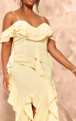 Plus Lemon Cold Shoulder Ruffle Detail Maxi Dress