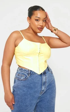 Plus Lemon Hook And Eye Seam Detail Corset Top