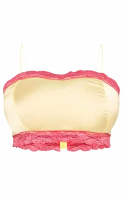 Plus Lemon Lace Detail Cropped Satin Top