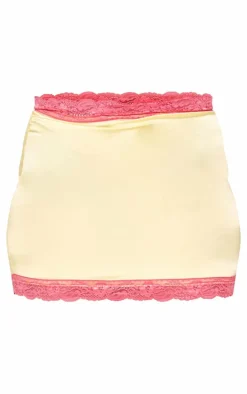 Plus Lemon Lace Detail Satin Mini Skirt