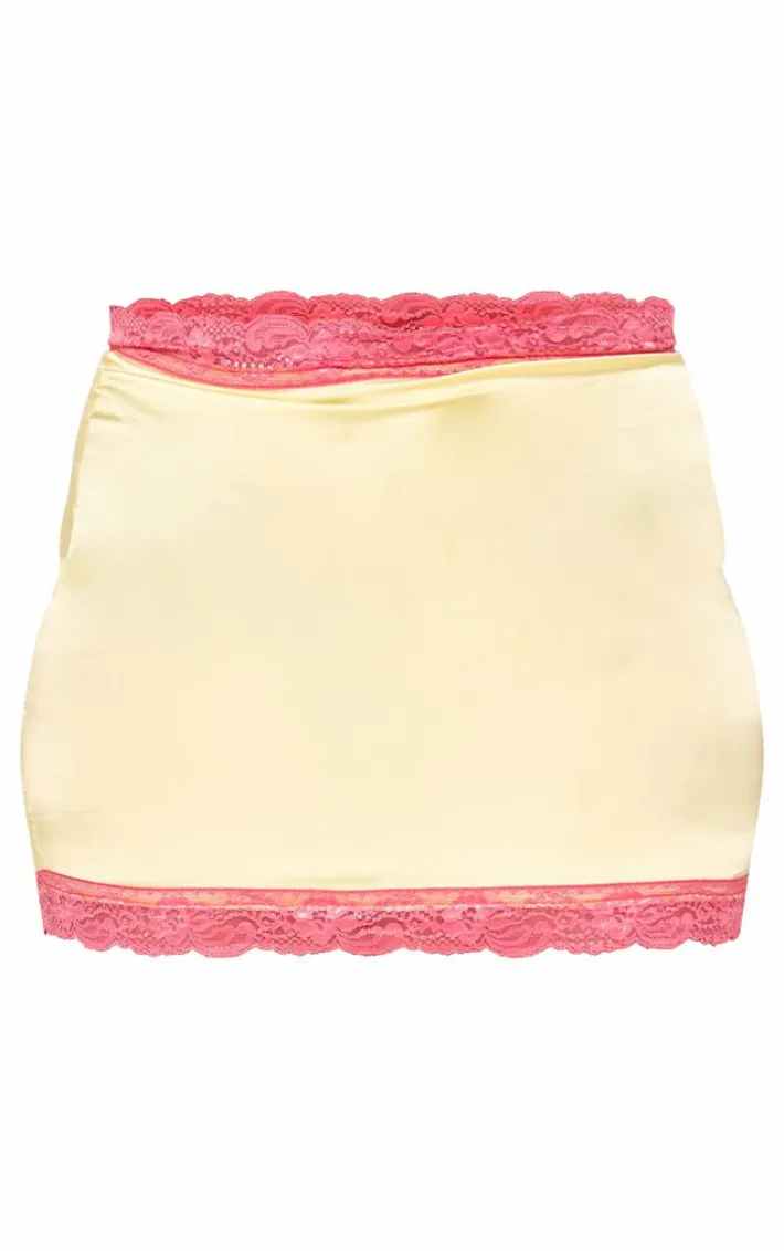 Plus Lemon Lace Detail Satin Mini Skirt