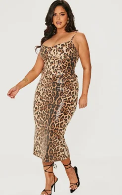 Plus Leopard Contrast Binding Detail Midaxi Dress