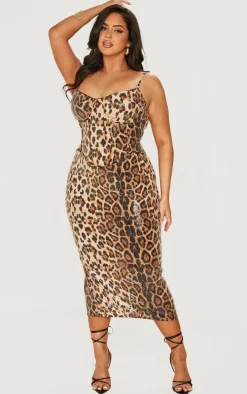 Plus Leopard Contrast Binding Detail Midaxi Dress