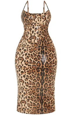 Plus Leopard Contrast Binding Detail Midaxi Dress