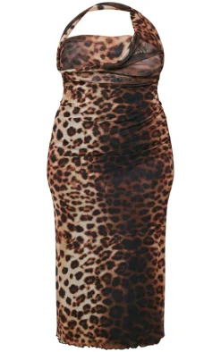 Plus Leopard Print Cowl Neck Maxi Dress