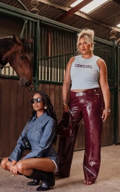 Plus Light Blue Cowgirl Graphic Racer Crop Top