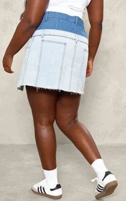 Plus Light Blue Deconstructed Panel Denim Mini Skirt