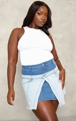 Plus Light Blue Deconstructed Panel Denim Mini Skirt