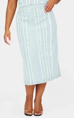 Plus Light Blue Frayed Seams Detail Denim Midaxi Skirt