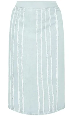 Plus Light Blue Frayed Seams Detail Denim Midaxi Skirt