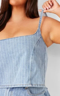 Plus Light Blue Pinstripe Crop Denim Top