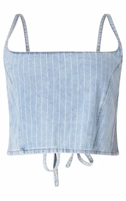 Plus Light Blue Pinstripe Crop Denim Top