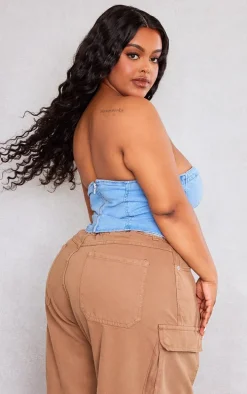 Plus Light Blue Wash Bandeau Denim Corset