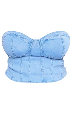 Plus Light Blue Wash Bandeau Denim Corset