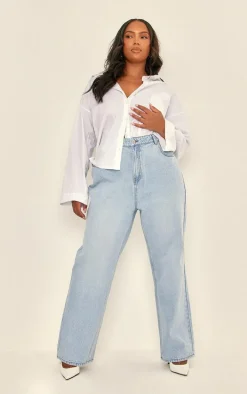 Plus Light Blue Wash High Rise Straight Leg Jeans