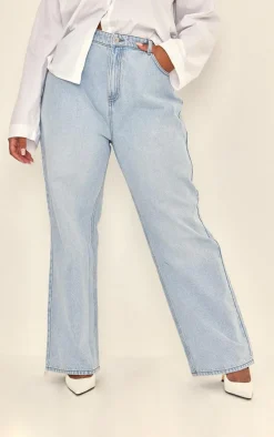 Plus Light Blue Wash High Rise Straight Leg Jeans