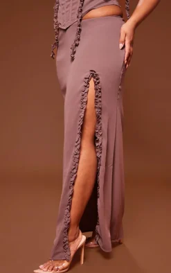 Plus Light Brown Chiffon Split Hem Maxi Skirt