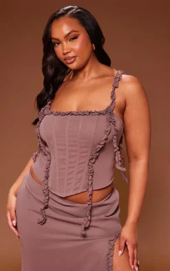 Plus Light Brown Frill Chiffon Corset