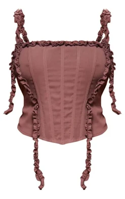 Plus Light Brown Frill Chiffon Corset