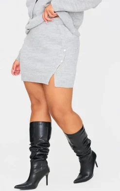 Plus Light Grey Asymmetric Fluffy Yarn Mini Skirt