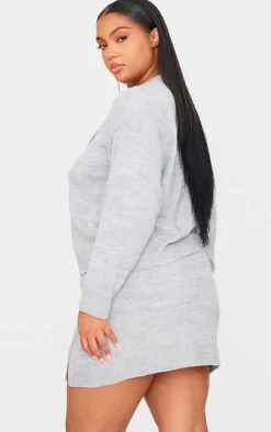 Plus Light Grey Asymmetric Fluffy Yarn Cardigan