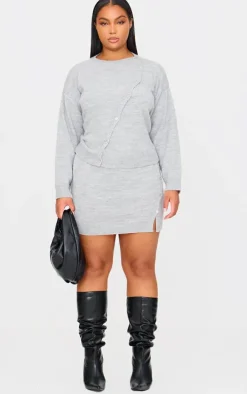 Plus Light Grey Asymmetric Fluffy Yarn Cardigan