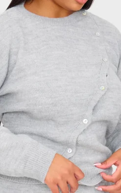 Plus Light Grey Asymmetric Fluffy Yarn Cardigan