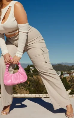 Plus Light Grey Pocket Front Cargo Straight Leg Pants