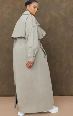 Plus Light Khaki Popper Detail Trench Coat